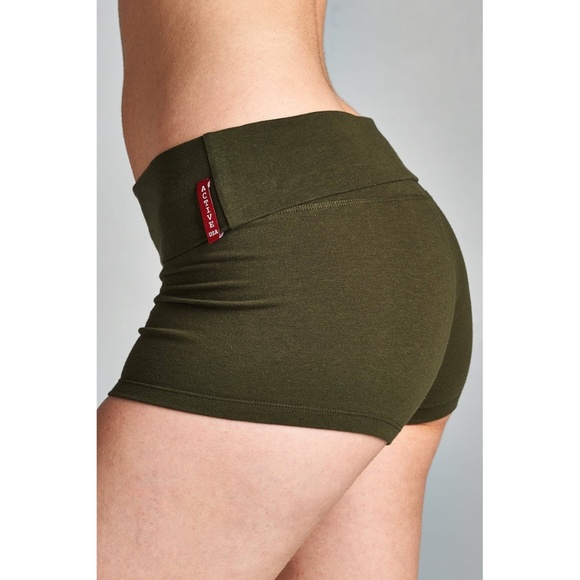 Pants - Basic Army Green Fold Over Yoga Shorts